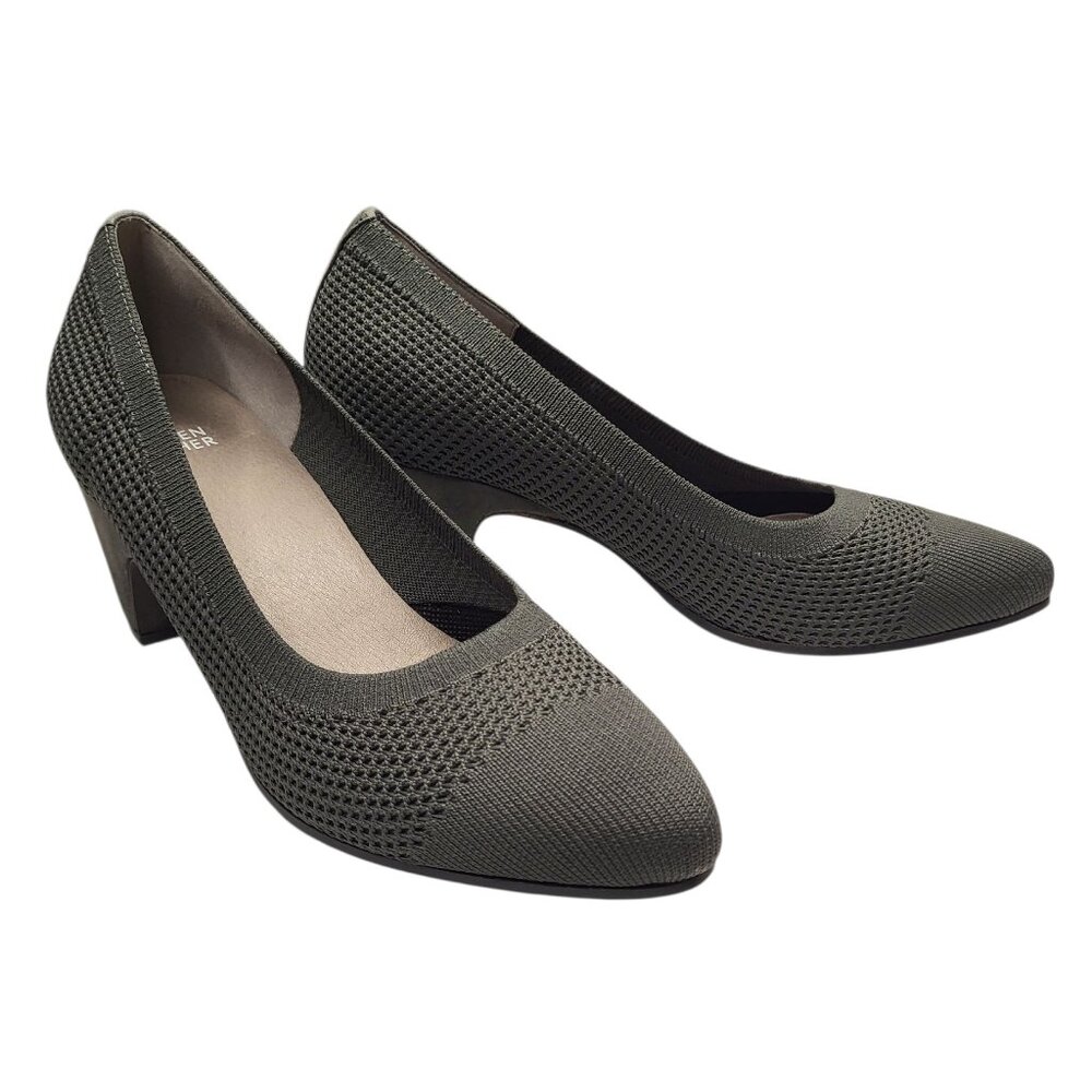 Eileen Fisher Kiss Shoes Women's 9 Grey Knit Comfort Pointed Pump Block Heel